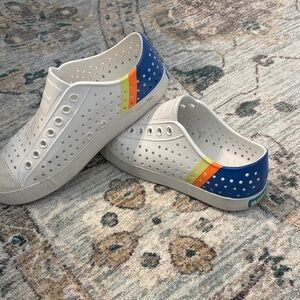 Women’s White and Blue Slip-On Native Shoes